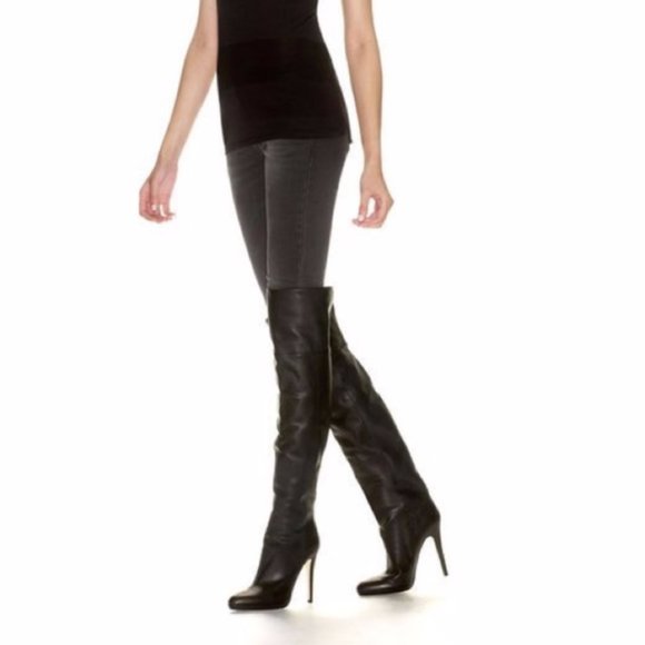 NIB JIMMY CHOO BLACK Leather OVER THE KNEE Thigh High Boots Booties 9 Stiletto - Picture 5 of 14